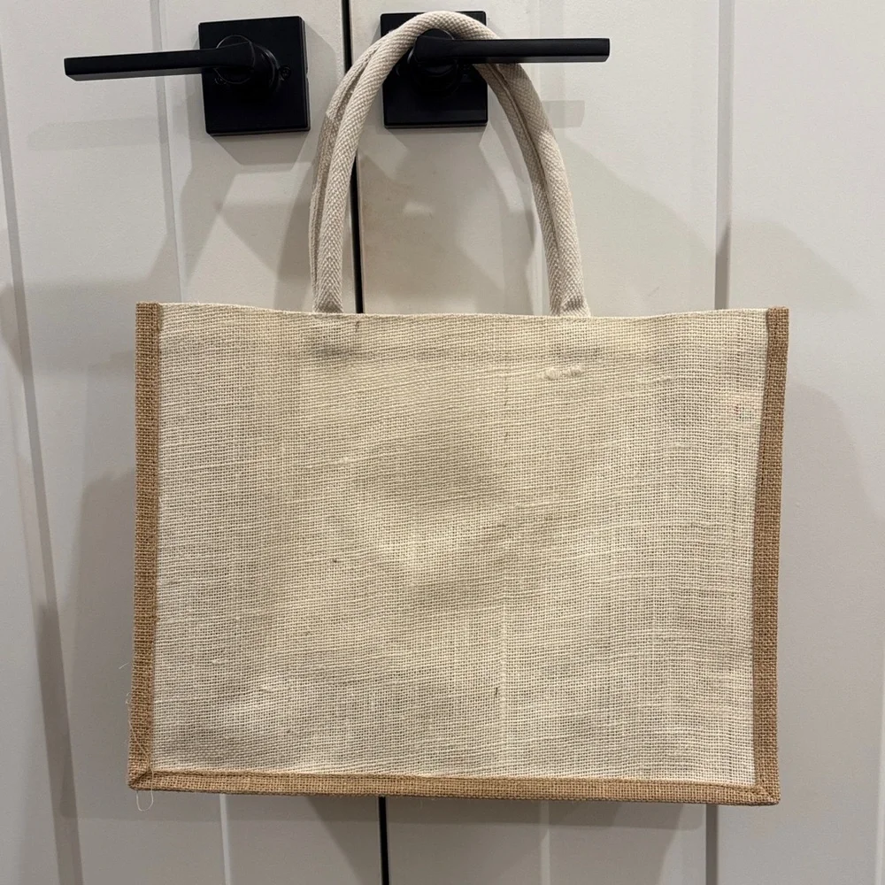 Yogi’s Gift Jute and Cotton Tote Bag, Cream and Tan, 16 x 12 inches